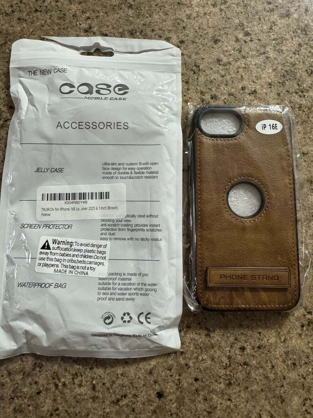 Phone Case for iPhone 16e Brown Leather with Stand